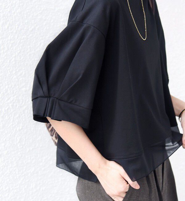 SHIPS for women「〈手洗い可能〉シアー コンビ 袖 タック デザイン プルオーバー」|Tシャツ・カットソー|
