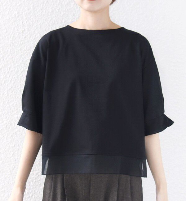 SHIPS for women「〈手洗い可能〉シアー コンビ 袖 タック デザイン プルオーバー」|Tシャツ・カットソー|