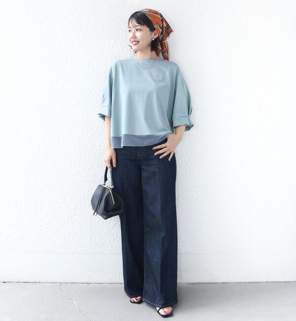 SHIPS for women「〈手洗い可能〉シアー コンビ 袖 タック デザイン プルオーバー」|Tシャツ・カットソー|