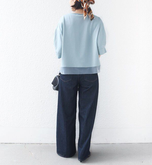 SHIPS for women「〈手洗い可能〉シアー コンビ 袖 タック デザイン プルオーバー」|Tシャツ・カットソー|