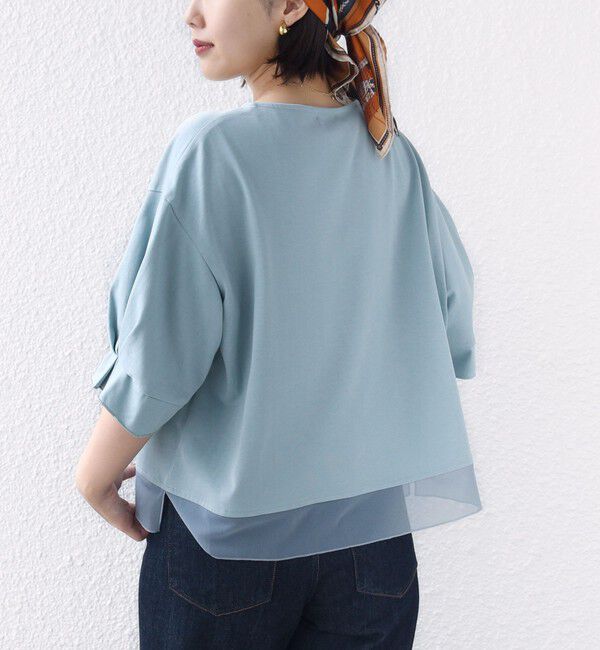 SHIPS for women「〈手洗い可能〉シアー コンビ 袖 タック デザイン プルオーバー」|Tシャツ・カットソー|