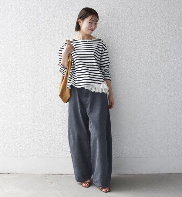 SHIPS any「《予約》SHIPS any:〈洗濯機可能〉レース ヘム アシンメトリー ロングスリーブ TEE」|Tシャツ・カットソー|