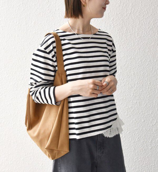 SHIPS any「《予約》SHIPS any:〈洗濯機可能〉レース ヘム アシンメトリー ロングスリーブ TEE」|Tシャツ・カットソー|