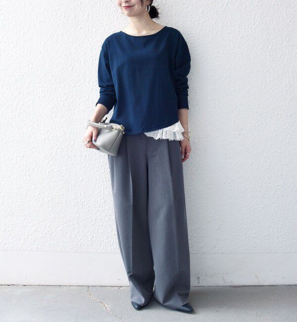 SHIPS any「《予約》SHIPS any:〈洗濯機可能〉レース ヘム アシンメトリー ロングスリーブ TEE」|Tシャツ・カットソー|