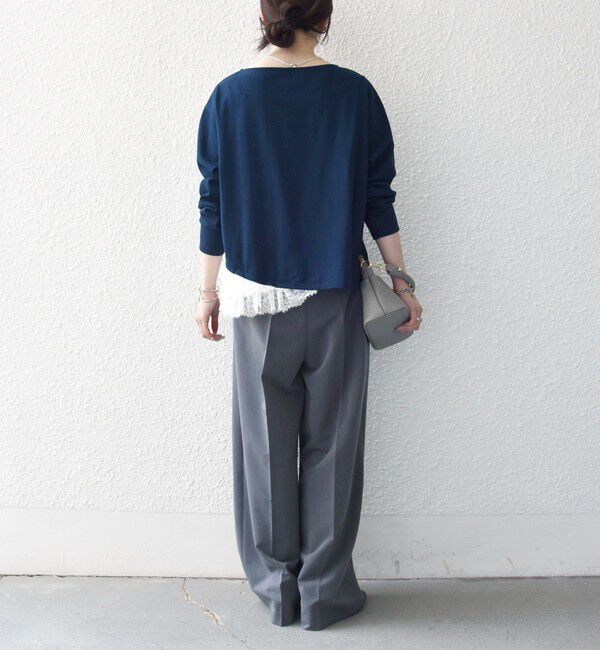 SHIPS any「《予約》SHIPS any:〈洗濯機可能〉レース ヘム アシンメトリー ロングスリーブ TEE」|Tシャツ・カットソー|