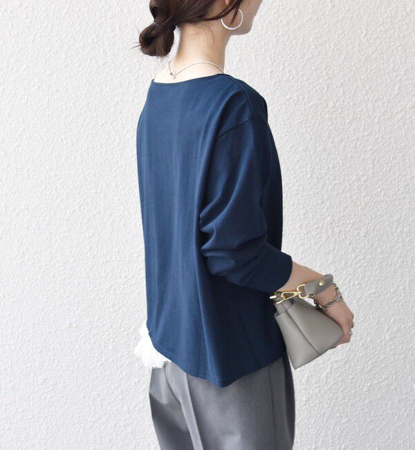 SHIPS any「《予約》SHIPS any:〈洗濯機可能〉レース ヘム アシンメトリー ロングスリーブ TEE」|Tシャツ・カットソー|