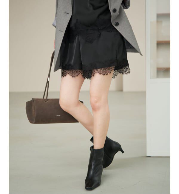 SLOBE IENA「《セットアップ対応可》サテンレースショーツ」|その他|ブラック