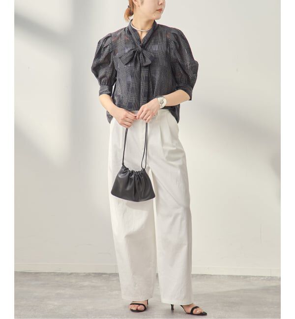 journal standard L'essage「《手洗い可》シアーチェック/フラワー/無地 ハーフスリーブボウタイブラウス」|シャツ・ブラウス|