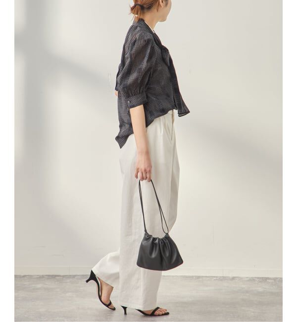 journal standard L'essage「《手洗い可》シアーチェック/フラワー/無地 ハーフスリーブボウタイブラウス」|シャツ・ブラウス|