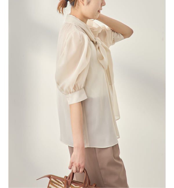 journal standard L'essage「《手洗い可》シアーチェック/フラワー/無地 ハーフスリーブボウタイブラウス」|シャツ・ブラウス|
