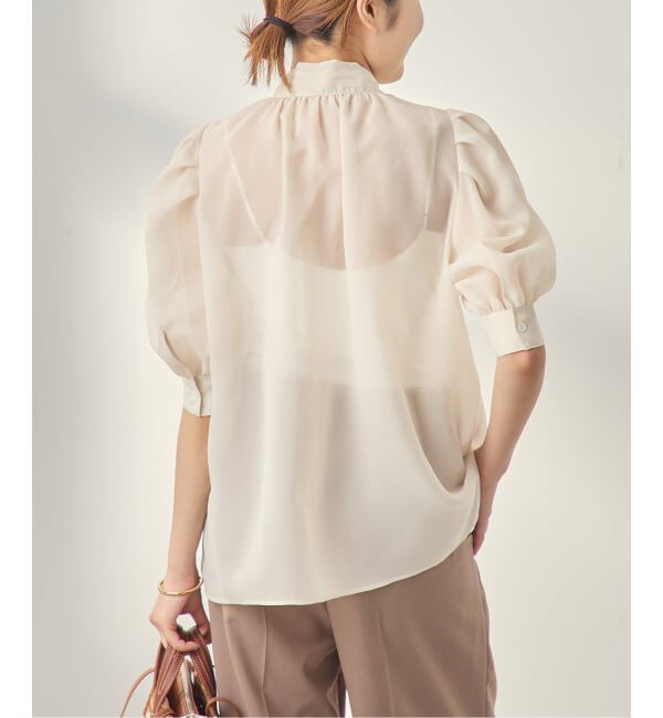 journal standard L'essage「《手洗い可》シアーチェック/フラワー/無地 ハーフスリーブボウタイブラウス」|シャツ・ブラウス|
