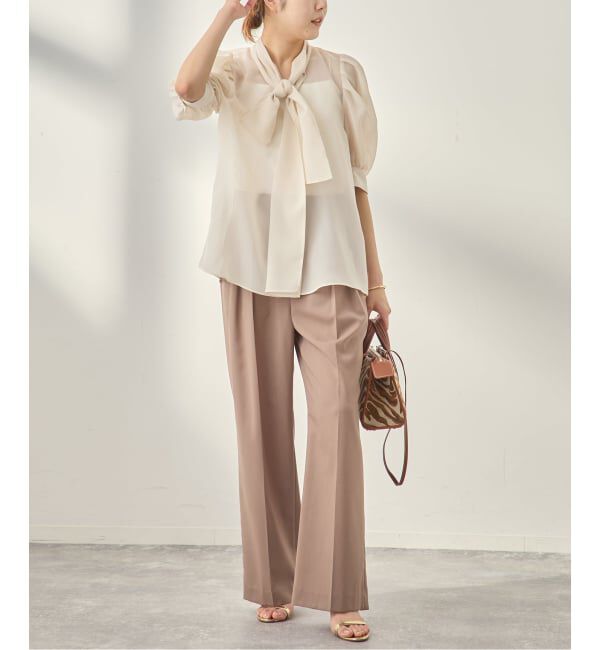 journal standard L'essage「《手洗い可》シアーチェック/フラワー/無地 ハーフスリーブボウタイブラウス」|シャツ・ブラウス|