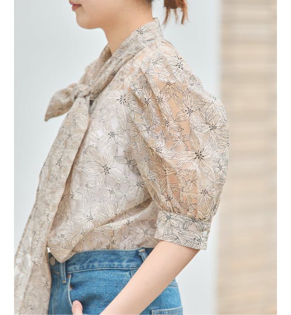 journal standard L'essage「《手洗い可》シアーチェック/フラワー/無地 ハーフスリーブボウタイブラウス」|シャツ・ブラウス|