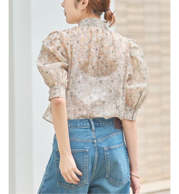 journal standard L'essage「《手洗い可》シアーチェック/フラワー/無地 ハーフスリーブボウタイブラウス」|シャツ・ブラウス|