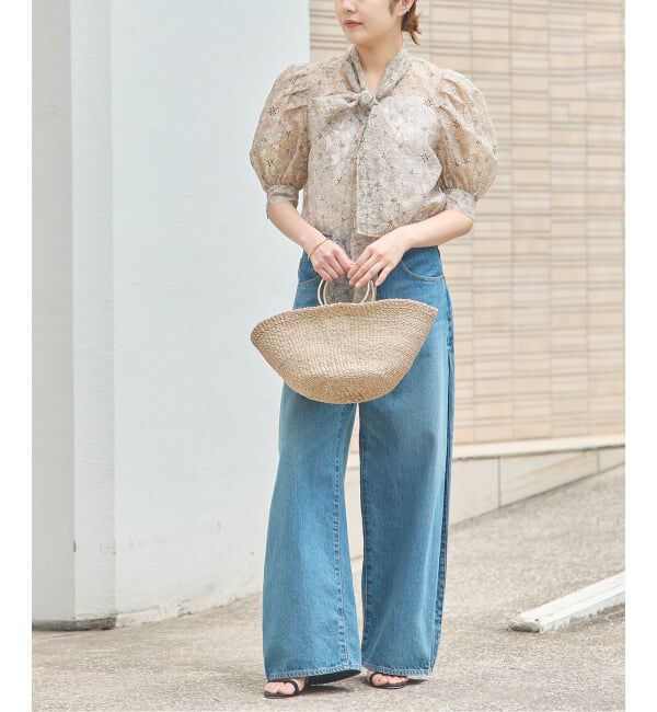 journal standard L'essage「《手洗い可》シアーチェック/フラワー/無地 ハーフスリーブボウタイブラウス」|シャツ・ブラウス|