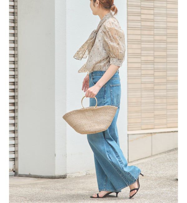 journal standard L'essage「《手洗い可》シアーチェック/フラワー/無地 ハーフスリーブボウタイブラウス」|シャツ・ブラウス|