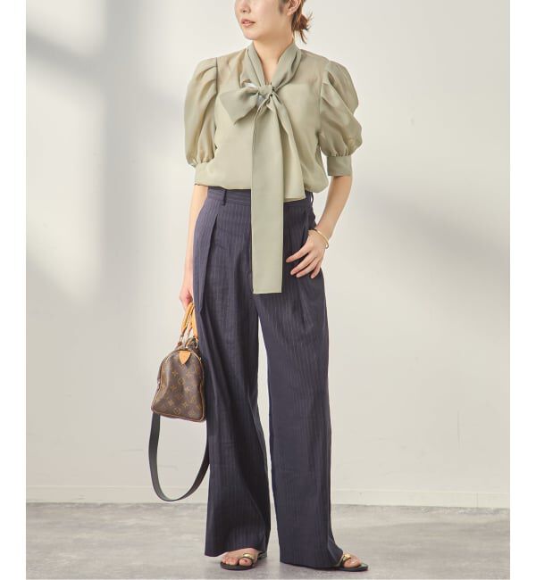 journal standard L'essage「《手洗い可》シアーチェック/フラワー/無地 ハーフスリーブボウタイブラウス」|シャツ・ブラウス|