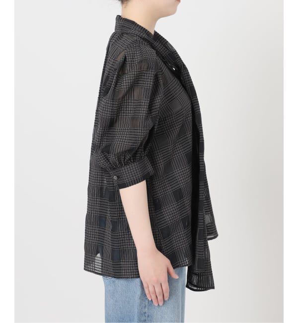 journal standard L'essage「《手洗い可》シアーチェック/フラワー/無地 ハーフスリーブボウタイブラウス」|シャツ・ブラウス|