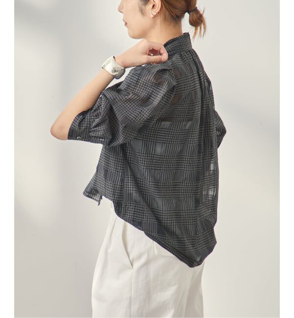 journal standard L'essage「《手洗い可》シアーチェック/フラワー/無地 ハーフスリーブボウタイブラウス」|シャツ・ブラウス|