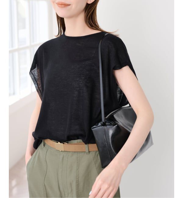 U by SPICK&SPAN「《接触冷感》ウォッシャブルリネンブレンドプルオーバー」|ニット・セーター|ブラック