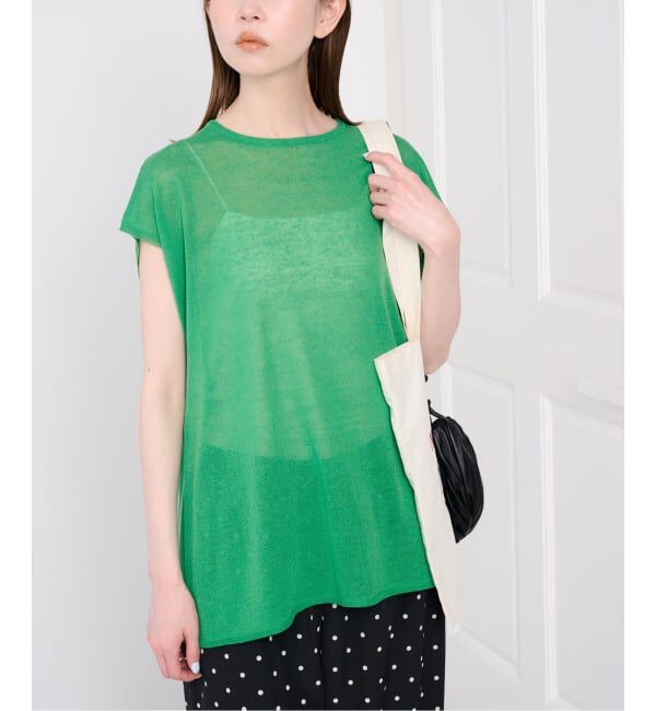 U by SPICK&SPAN「《接触冷感》ウォッシャブルリネンブレンドプルオーバー」|ニット・セーター|グリーン