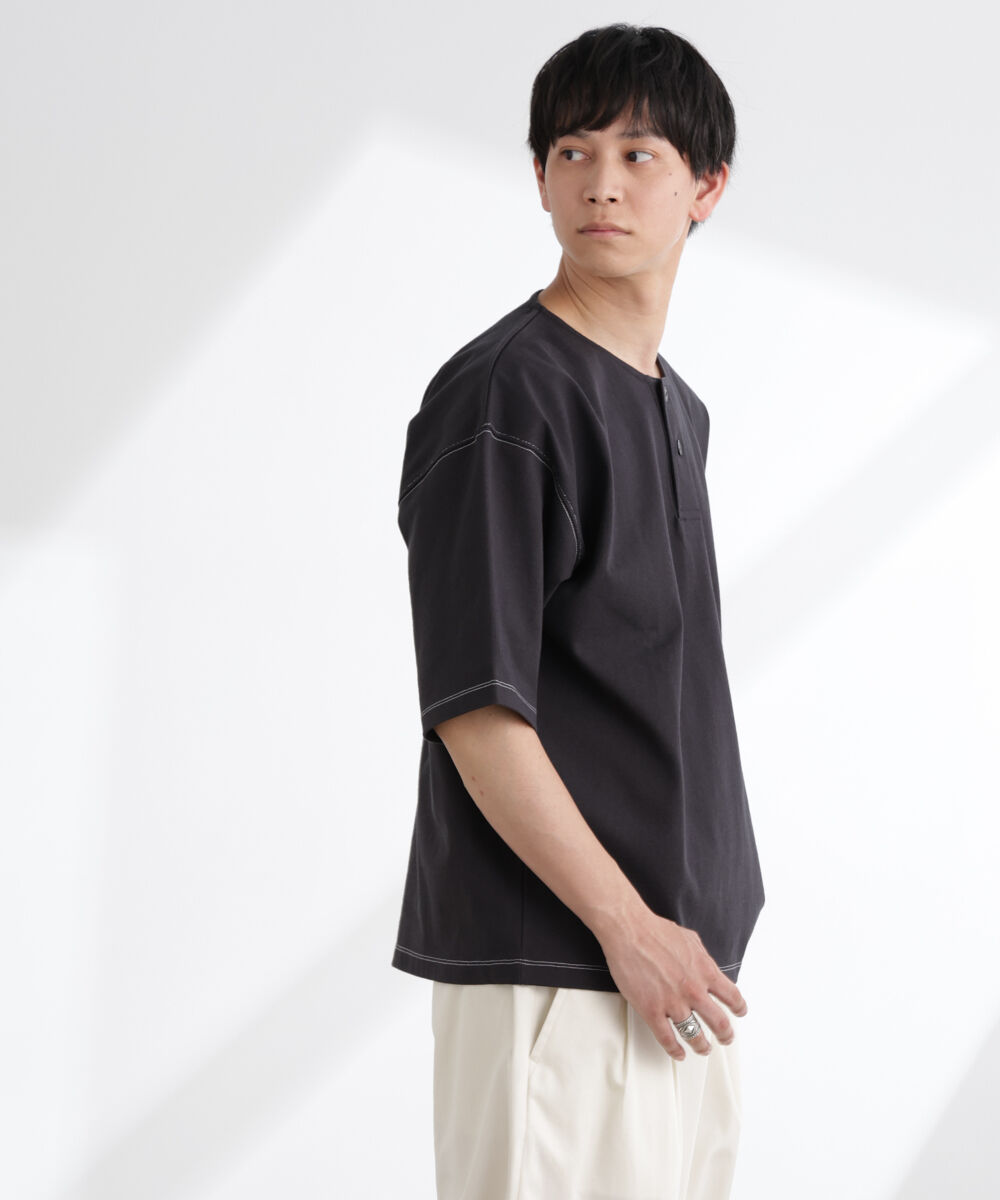 nano･universe「ヘビーオンスワイドヘンリーネックTシャツ 半袖」|Tシャツ・カットソー|