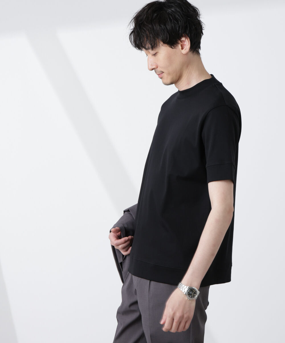 NANO universe「[FORMAL JERSEY]モックネックカットソー半袖」|Tシャツ・カットソー|ブラック