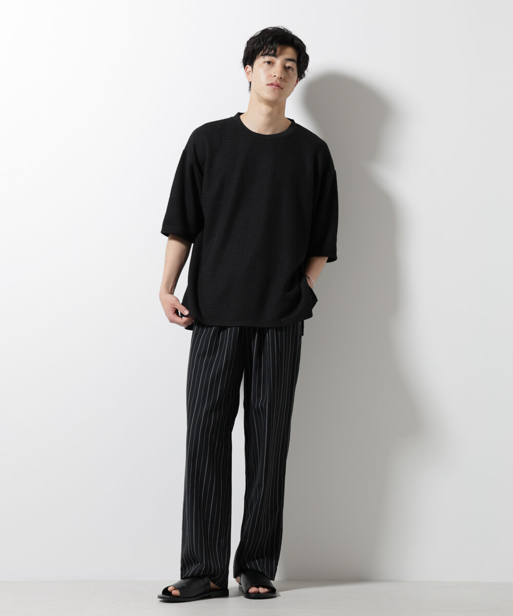 NANO universe「ジャガードニットソーTシャツ 半袖(セットアップ可)」|Tシャツ・カットソー|