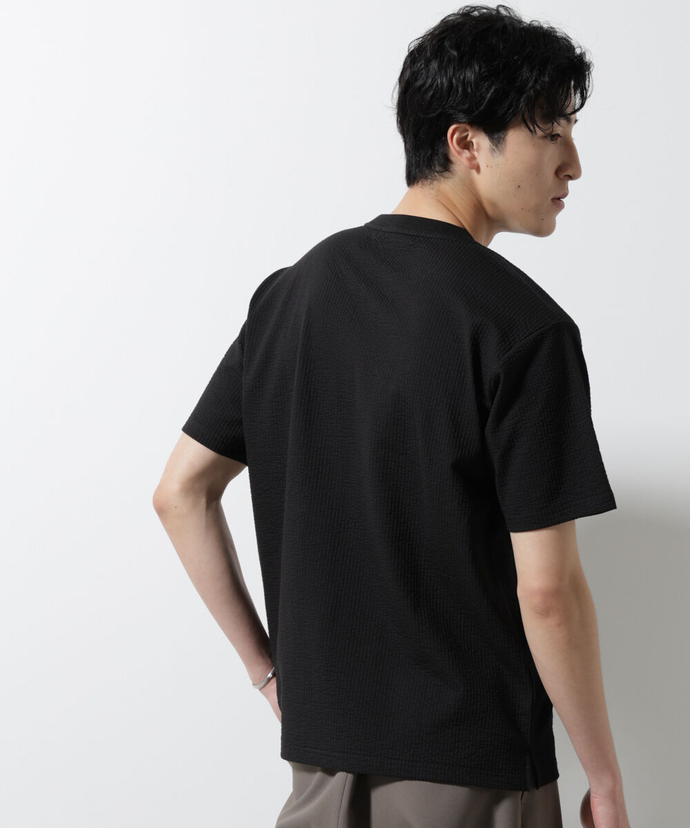 nano･universe「ジャージーサッカーヘンリーネックTシャツ 半袖」|Tシャツ・カットソー|
