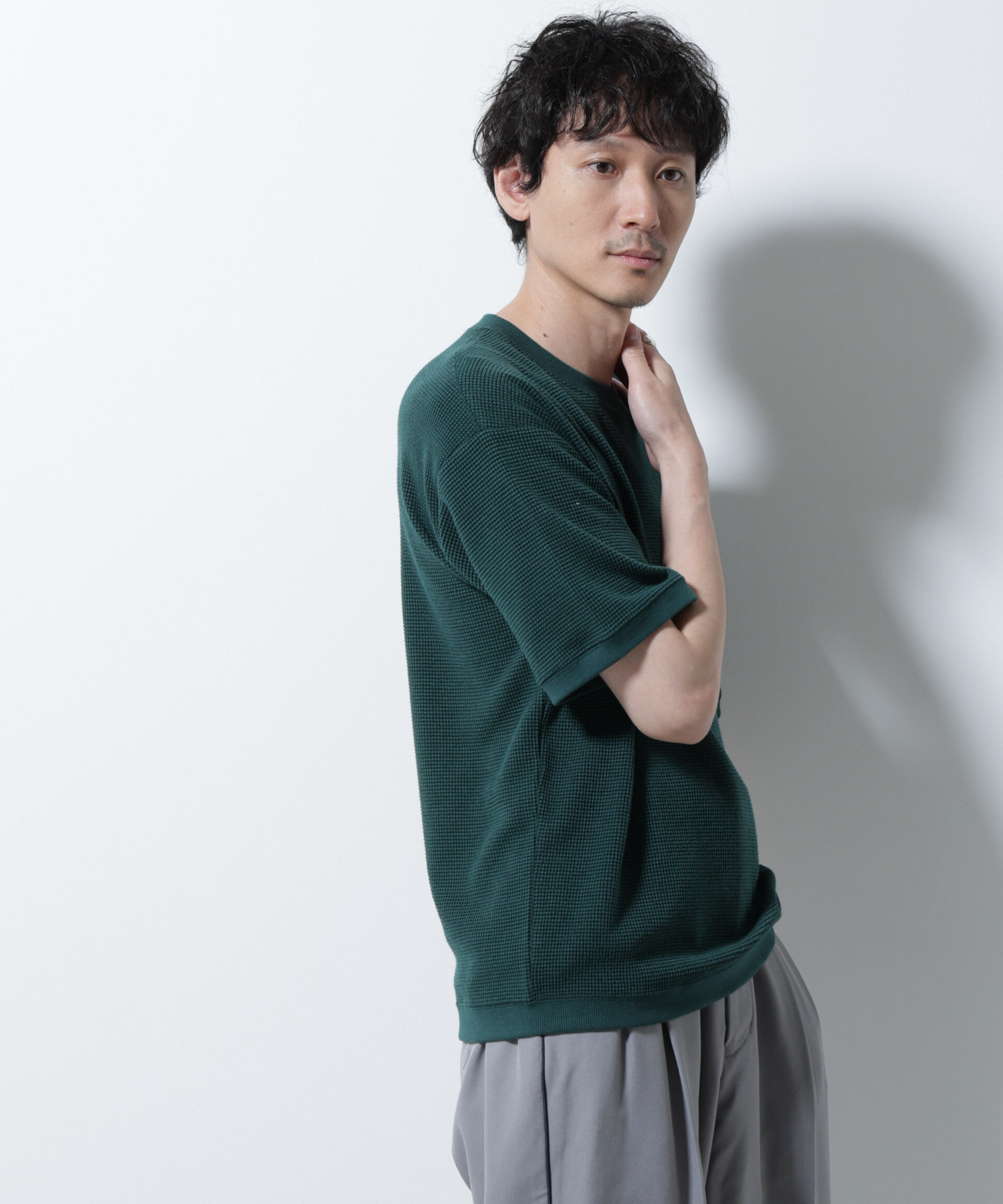 NANO universe「テックワッフルクルーネックTシャツ 半袖」|Tシャツ・カットソー|
