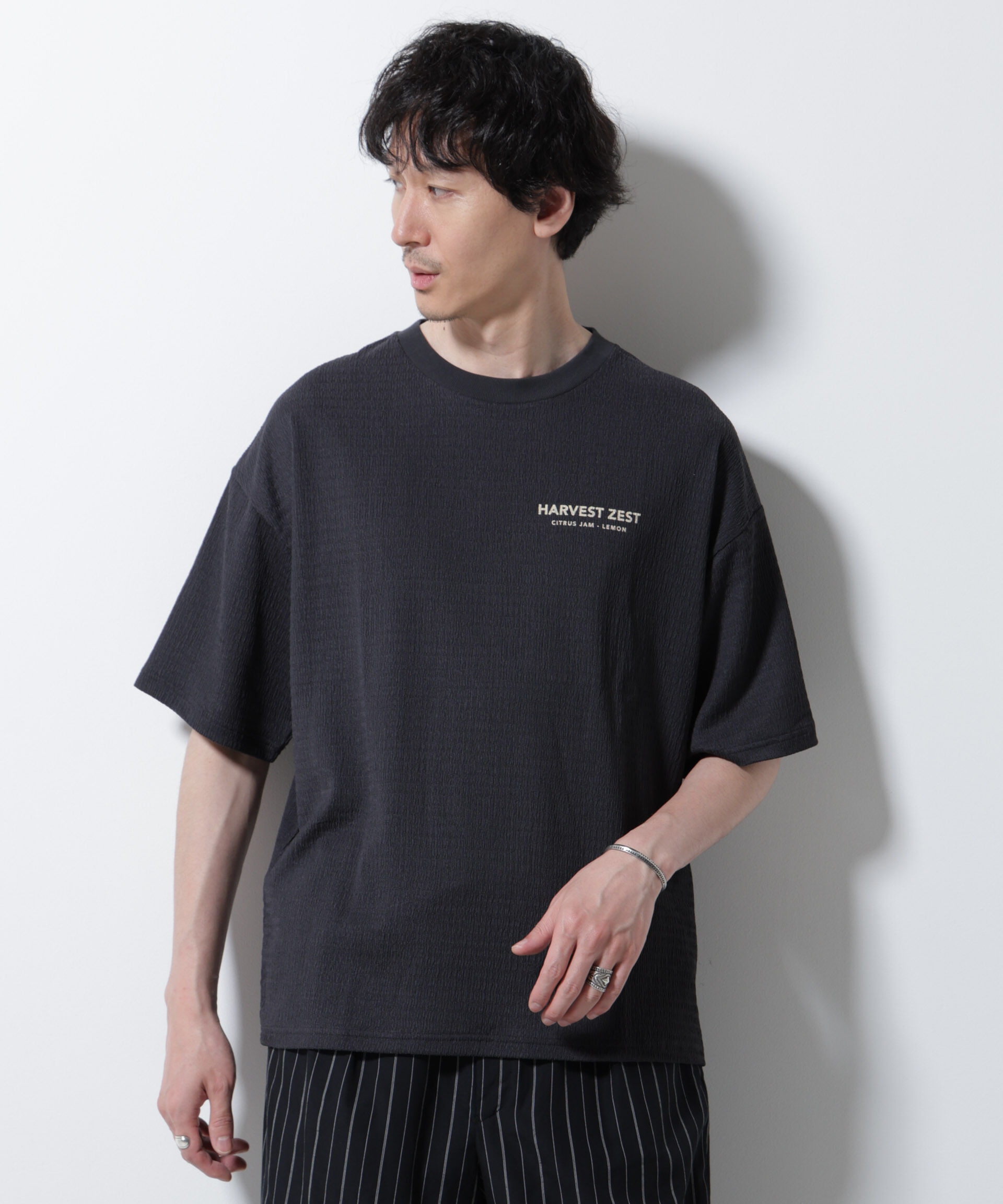 NANO universe「楊柳プリントTシャツ 半袖」|Tシャツ・カットソー|チャコール3