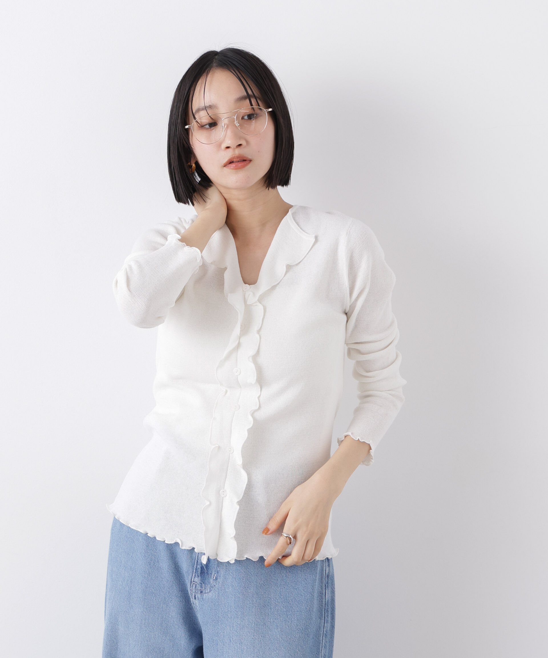 nano･universe「フロントフリルニットトップス」|ニット・セーター|
