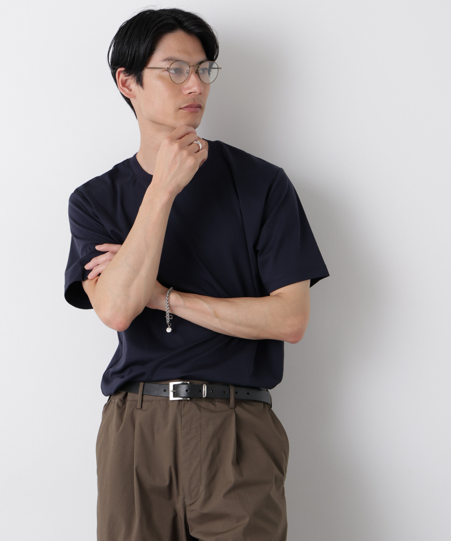 NANO universe「スタンダードスムースTシャツ 半袖」|Tシャツ・カットソー|ネイビー