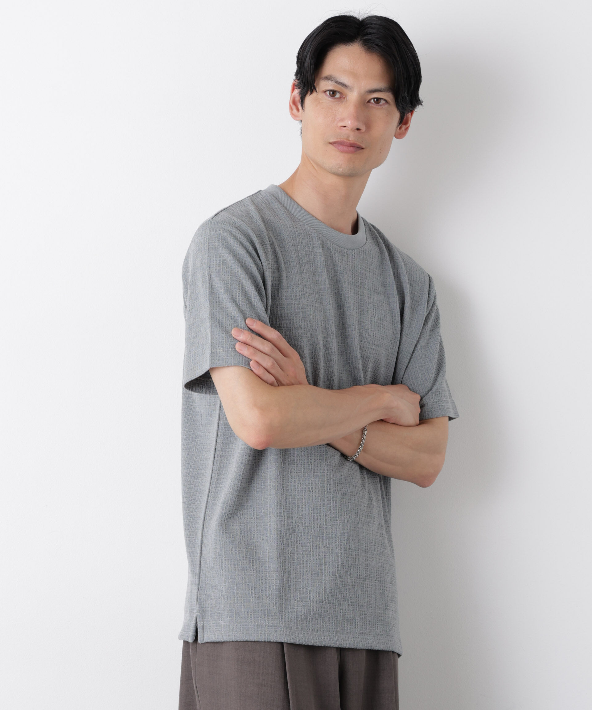 NANO universe「ストレッチジャガードTシャツ 半袖」|Tシャツ・カットソー|グレー