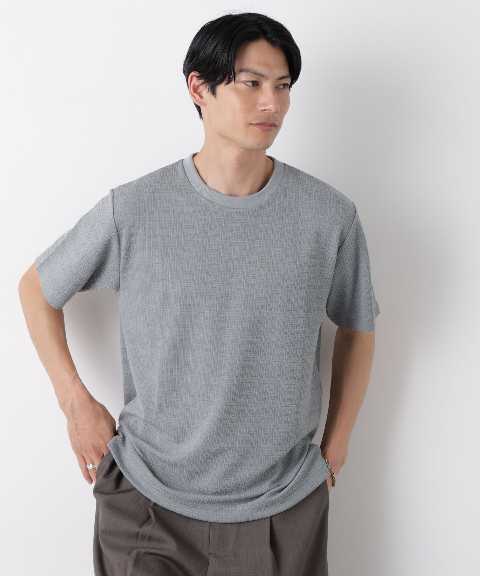 NANO universe「ストレッチジャガードTシャツ 半袖」|Tシャツ・カットソー|