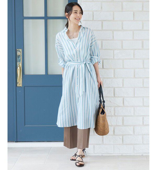 自由区「【洗える】テンセルリネンシャツワンピース」|ワンピース|ｵﾌ&times;ﾌﾞﾙｰ
