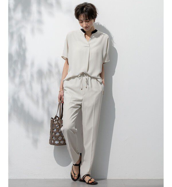 23区「【吸水速乾/UVカット/接触冷感】ストレッチジョーゼット バンドカラー カットソー」|Tシャツ・カットソー|