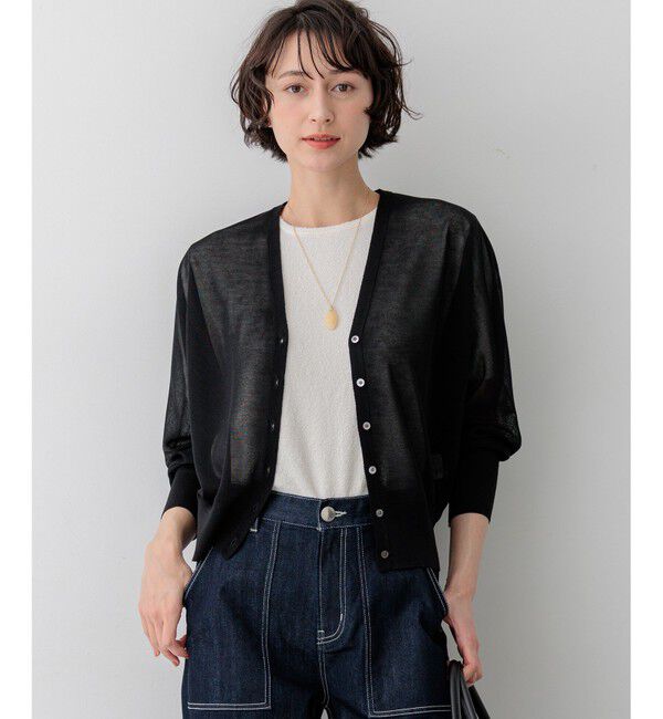 23区「【WEB&一部店舗限定カラーあり】シャイニーシアー ドルマンスリーブ カーディガン」|カーディガン|ブラック系