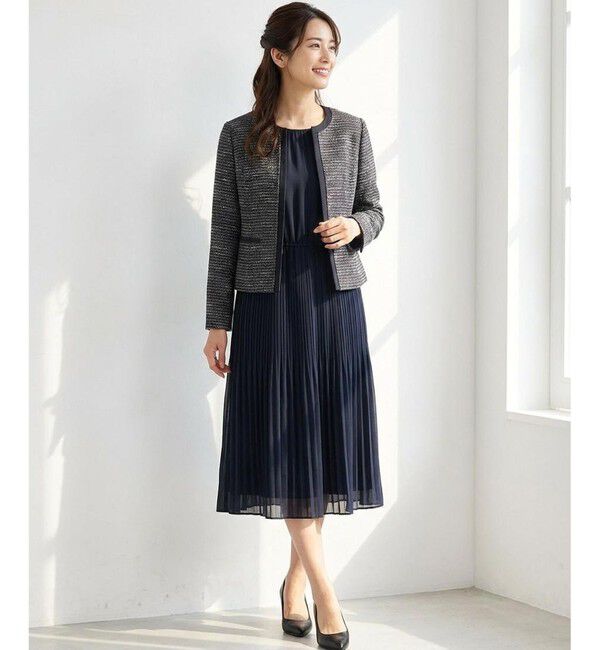 ANY SIS「リップルボーダーストレッチ ジャケット」|ノーカラージャケット|
