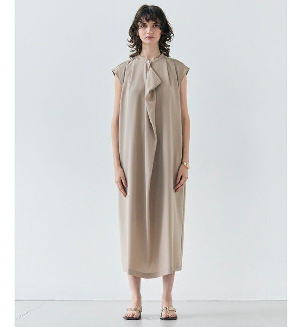BEIGE,「【洗える】FLEUR / フロントドレープノースリーブドレス」|ワンピース|