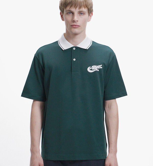 LACOSTE「ワニロゴグラフィックボーダーポロシャツ」|ポロシャツ|ダークグリーン