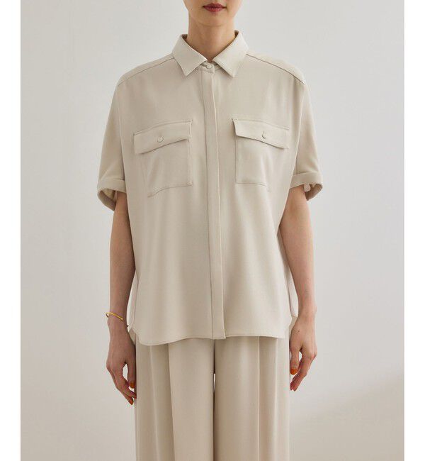 ROPE「【洗える・カセット服】バックサテン ドルマンブラウス/お仕事・通勤・セットアップ対応」|シャツ・ブラウス|