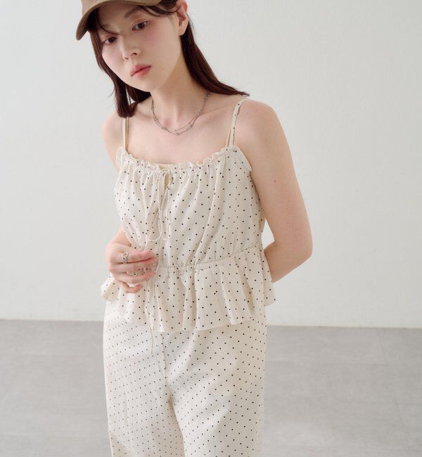  「【2サイズ展開/低身長サイズ】ペプラムキャミサロペット」|オールインワン|