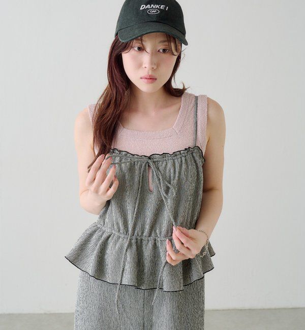  「【2サイズ展開/低身長サイズ】ペプラムキャミサロペット」|オールインワン|