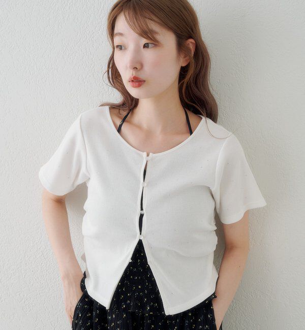  「リブスタッズ半袖カーディガン」|Tシャツ・カットソー|