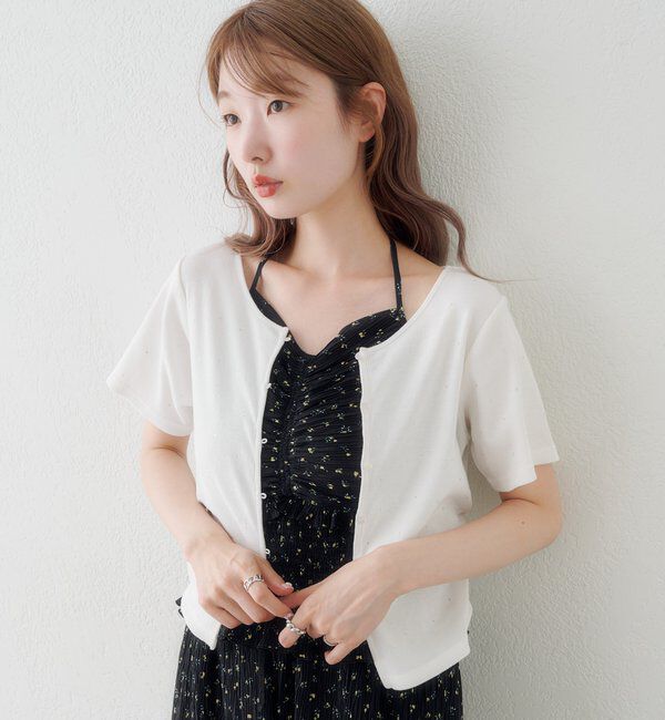  「リブスタッズ半袖カーディガン」|Tシャツ・カットソー|