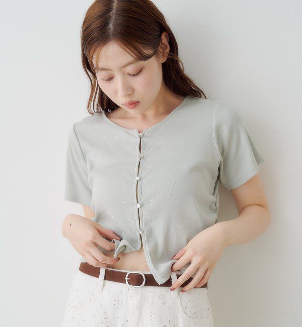  「リブスタッズ半袖カーディガン」|Tシャツ・カットソー|