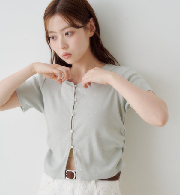  「リブスタッズ半袖カーディガン」|Tシャツ・カットソー|