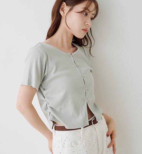  「リブスタッズ半袖カーディガン」|Tシャツ・カットソー|
