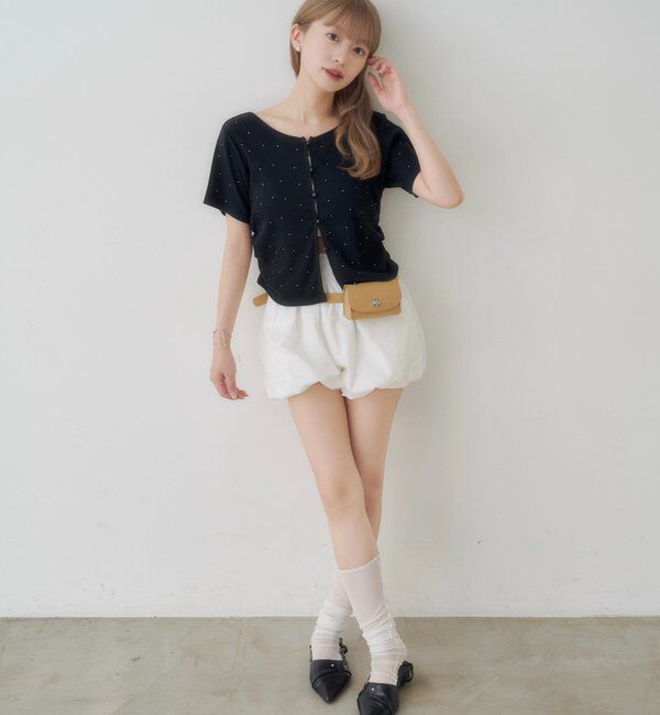  「リブスタッズ半袖カーディガン」|Tシャツ・カットソー|